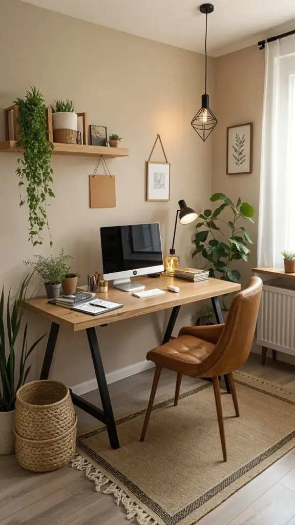 Home office com cor creme parede e areiaa